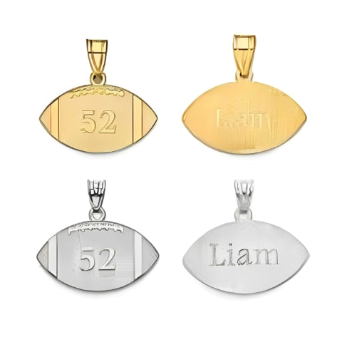 American Football Symbol-Silver-Gold-Customized Name-team-initials- Men-Women-Silver- Necklace.
