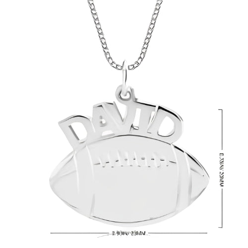 American Football Symbol-Silver Customized Name-Initials-team-initials- Men-Women-Silver- Necklace.