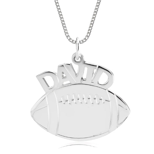 American Football Symbol-Silver Customized Name-Initials-team-initials- Men-Women-Silver- Necklace.