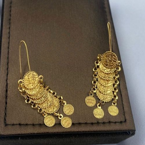 Arabic Traditional Coins Design  dangling long Gold  Earings for special ocassions weding, engagemnt,mom, Party special ocassions._cleanup