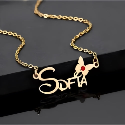 AALIA JEWELRIES BEAUTIFUL BUTTERFLY GOLD PLATED PERSONALIZED NAME PENDANT....