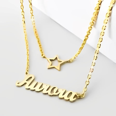 AALIA JEWELRIES BEAUTIFUL DOUBLE STAR PERSONALIZED NAME GOLD PLATED PENDANT....