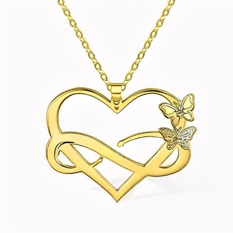 AALIA JEWELRIES BEAUTIFUL HEART NECKLACE DESIGNED WITH BUTTERFLYS GOLD PLATED....