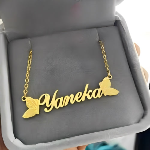 AALIA JEWELRIES BEAUTIFUL PERSONALIZED NAME DESIGNED WITH BUTTERFLYS GOLD PLATED....