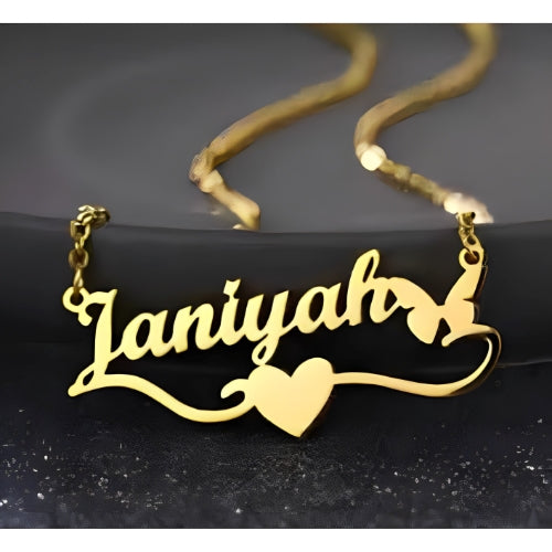 AALIA JEWELRIES BEAUTIFUL PERSONALIZED NAME DESIGNED WITH BUTTERFLYS GOLD PLATED....