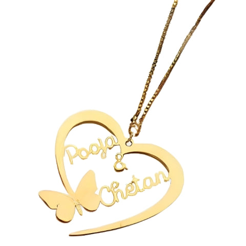 AALIA JEWELRIES BIG HEART PERSONALIZED NAME PENDANT DECORATED WITH BUTTERFLY....