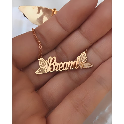 BUTTERFLY BEAUTIFUL CUSTOMIZED  NAME PENDANT GOLDPLATED.