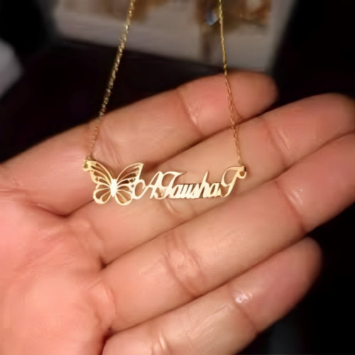 BUTTERFLY BEAUTIFUL CUSTOMIZED  NAME PENDANT GOLDPLATED.