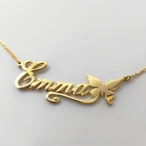 BUTTERFLY NICE NECKLACE CUSTOMIZED NAME GOLD PLATED