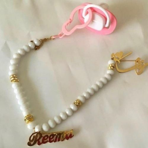 Baby Customized Name Broosh attach to Pacifier Silver or Gold Peronlized Gift for Baby.