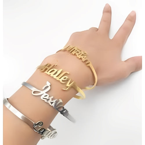 Bangle Bracelets With Different Fonts Gold,  Pure Silver  Jewelry Gift