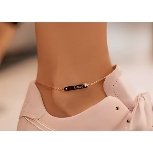 Bar Gold Anklet Bracelet Costum Engraved Name Personalised Name