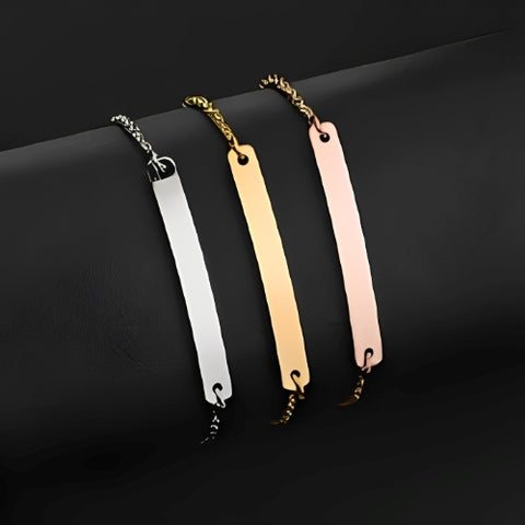 Bar Personalized Bracelet Design with Customized Name Engraved Gold, Pure Silver, Rose Gold