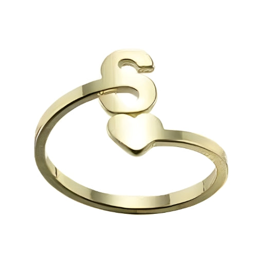 Beautiful Customized Letter Ring Decorated with Heart Specila Personalised Gold, Gold Plated, Rose Gold or Silver