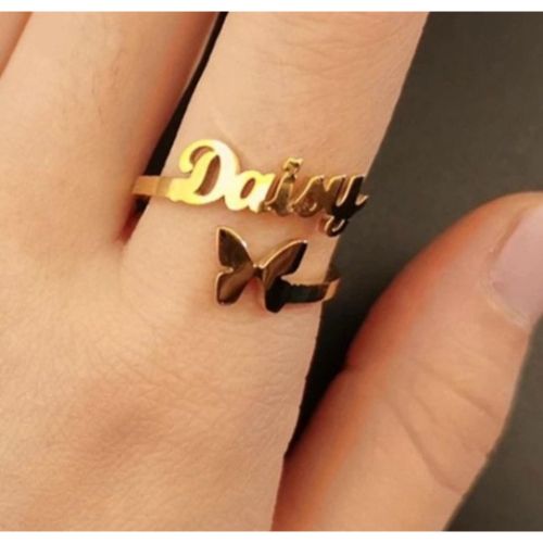 Beautiful Customized Name Ring Decorated with Butterfly Gold, Gold Plated, Rose Gold or Silver