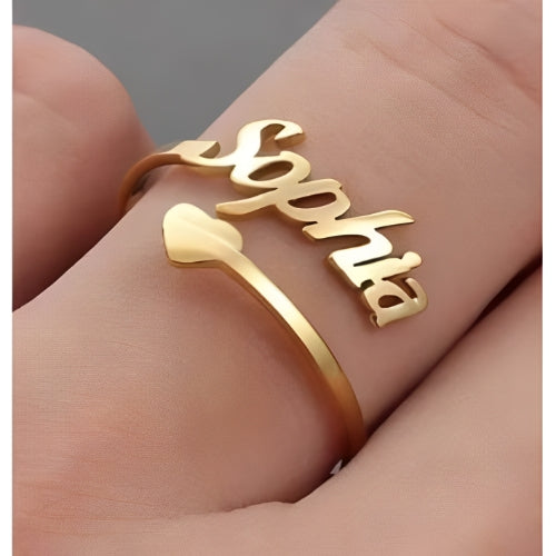 Beautiful Customized Name Ring Decorated with Heart Gold, Gold Plated, Rose Gold or Silver