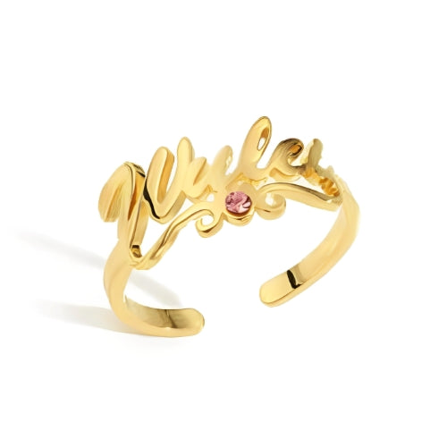 Beautiful Design Customized Name Ring Decorated with stone Gold, Gold Plated, Rose Gold or Silver