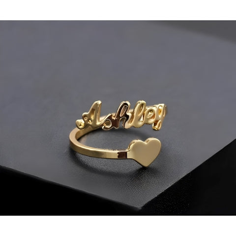 Beautiful Design Customized Name Ring with special Fonts Decprated with Heart Gold, Gold Plated, Rose Gold or Silver