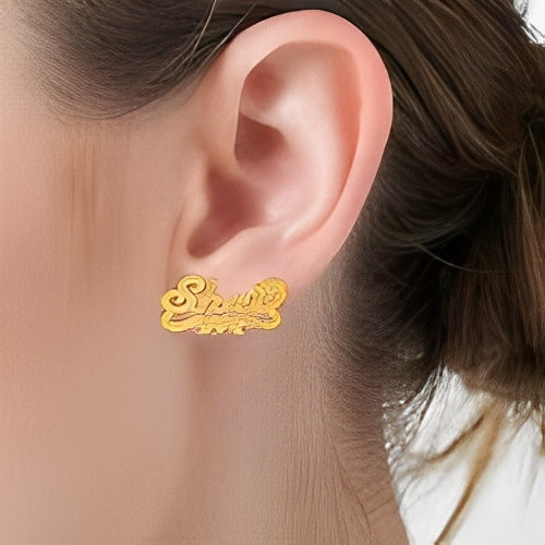 Beautiful Design Customized Name Stud Gold Earrings in Different Fonts