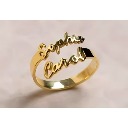 Beautiful Double Customized Name Ring Gold, Gold Plated, Rose Gold or Silver