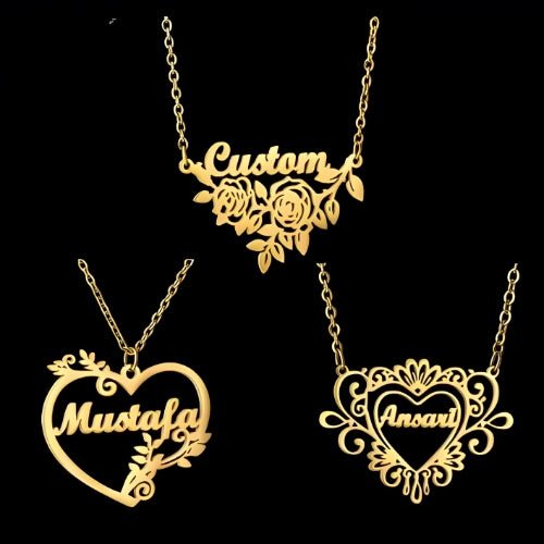 AALIA JEWELRIES Beautiful Heart Flower Shape Design Customized Name Pendant....