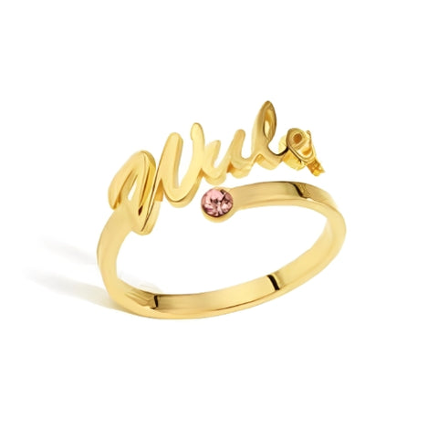 Beautiful Personalised Name Ring Decorated with stone Gold