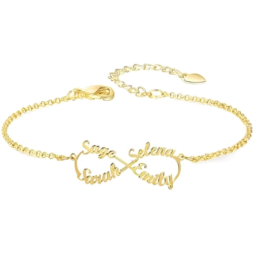 Beautiful Special Fonts Four Customized Names Infinity Design Gold Bracelet