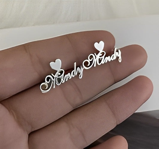 Best Quality Beautiful Design Customized Name Decorated with Heart & Crown Stud Gold Earrings using different Fonts.