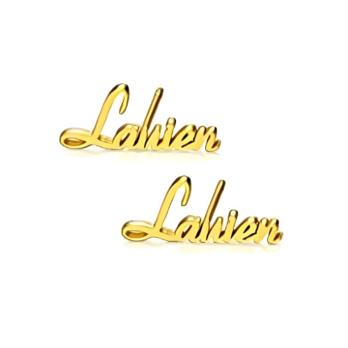 Best Quality Beautiful Design Customized Name Decorated with Heart & Crown Stud Gold Earrings using different Fonts.