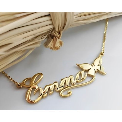 Butterfly 24k pure Gold,18Kgold plated, Pure silver Various Fonts name necklace,  Customized Name pendant.