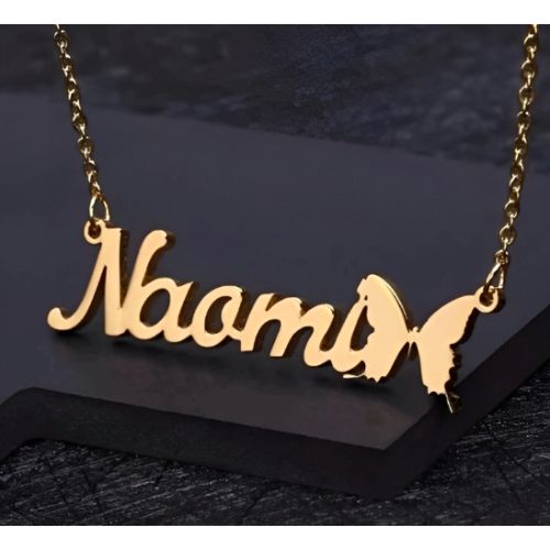 Butterfly 24k pure Gold,18Kgold plated, Pure silver Various Fonts name necklace,  Customized Name pendant.