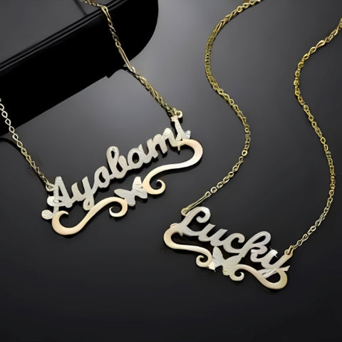 Buttrfly Mixed Silver & Gold Customized Name pendant Design jewelry.