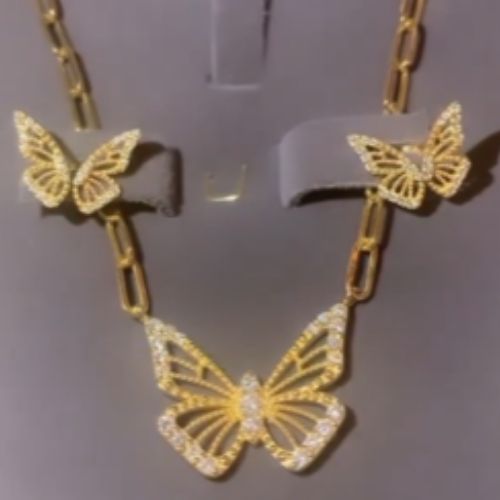 Buuterfly Shape set Gold Necklace pendant with Earrings  jewelry for Special Gifts & Accessories.طقم فراشة ذهب سلسلة مع الحلق.