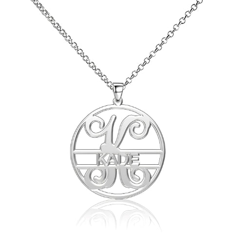 AALIA JEWELRIES Jayden Necklace Collections - Personalized Monogrammed Circle Pendant with Customized Nameplate. Circle Shape Initial Custom Name Necklace Custom Jewelry silver.