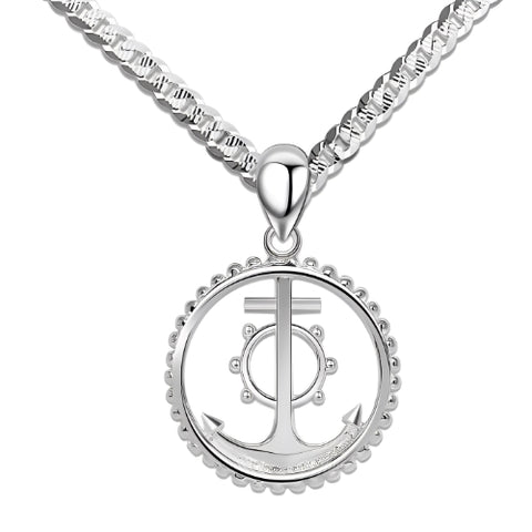 Circle Shape Men Women Silver Jewel  Anchor Symbol Sea necklace.