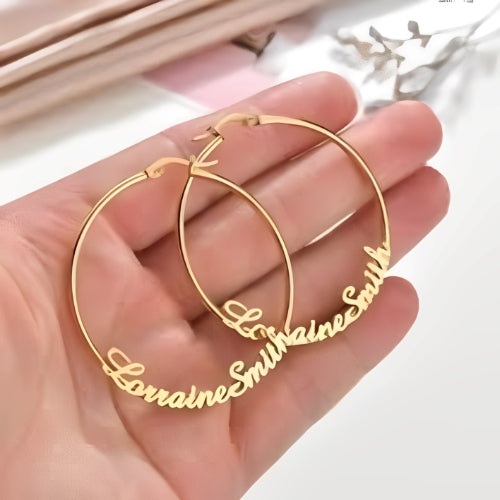 Circle Dangling Earrings Bottom Customized Name High Quality Gold Plated.