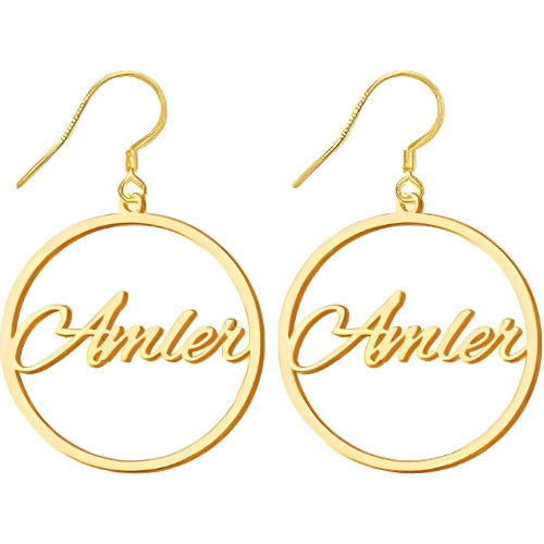 Circle Dangling Earrings Bottom Customized Name High Quality Gold Plated.