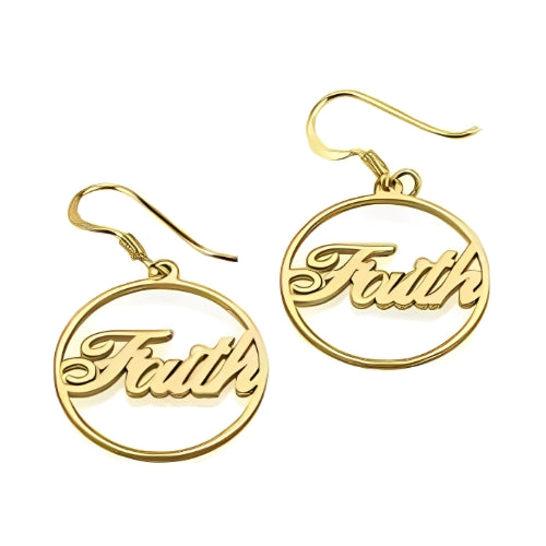 Circle Dangling Earrings Bottom Customized Name High Quality Gold Plated.