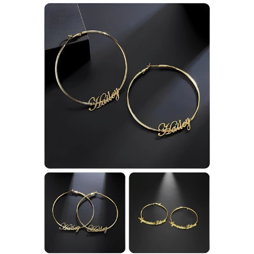 Gold Circle Hoop Special Different Designs Earrings Customized Name Personalized Name. Gift For Wedding, Anniversary, Valentine's Day, Mother's Day.