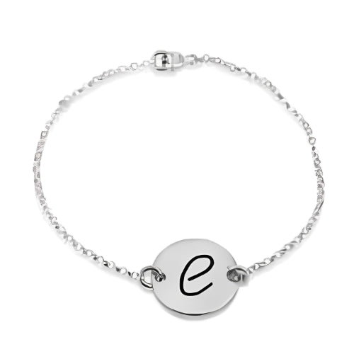 Circle Shape Chain Bracelet Design with Customized Initial Engraved Pure Silver