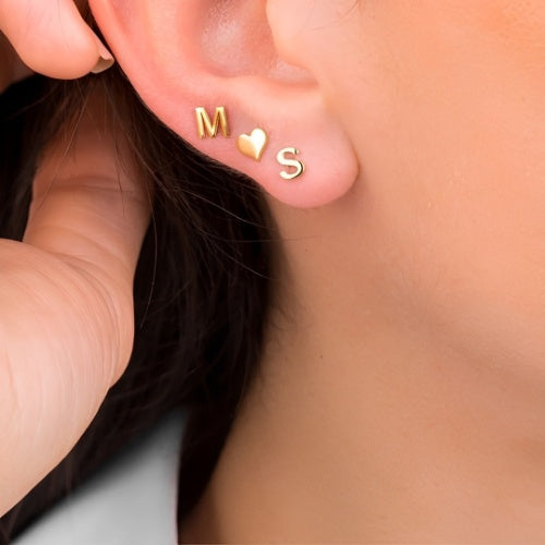 AALIA JEWELRIES Creative initials Heart design Best Quality Beautiful Design Customized Initials Stud Earrings Gold.