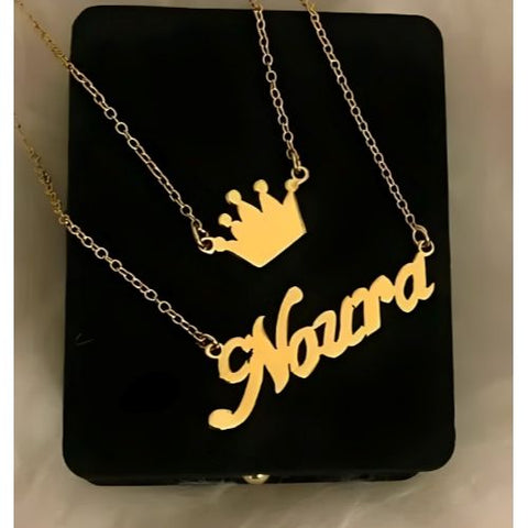 Crown Design 24k pure Gold,18Kgold plated, Pure silver Various Fonts name necklace, Customized Name pendant.