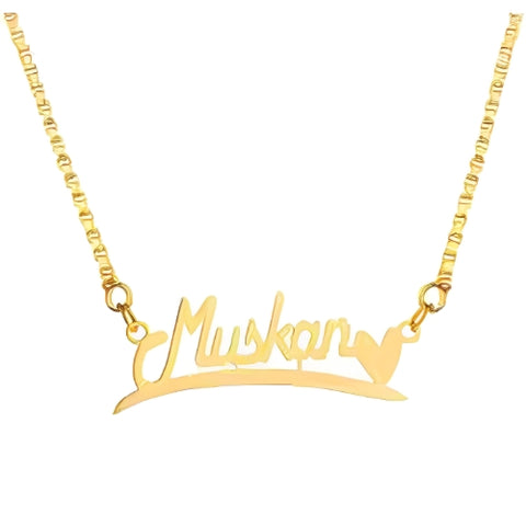 Curved Personalised Name Gold Pendant Designed with Heart for Special Gifts.