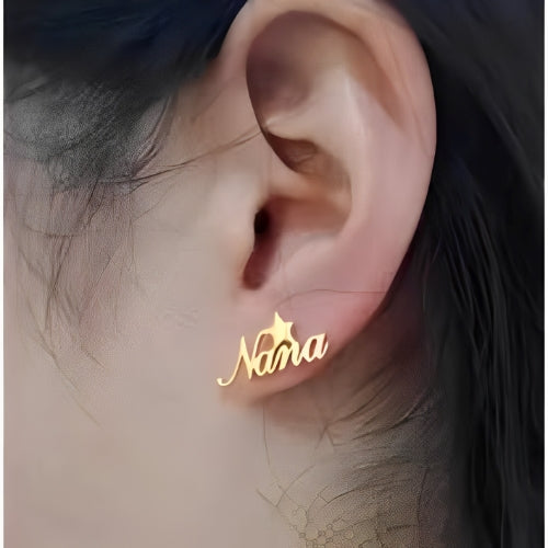 AALIA JEWELRIES Curved Star Customized Name Stud Earrings Gold Plated Beautiful Design.