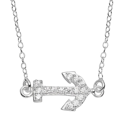 Custom Initial Anchor Necklace Custom Men Women Silver with Zircon Pendant.