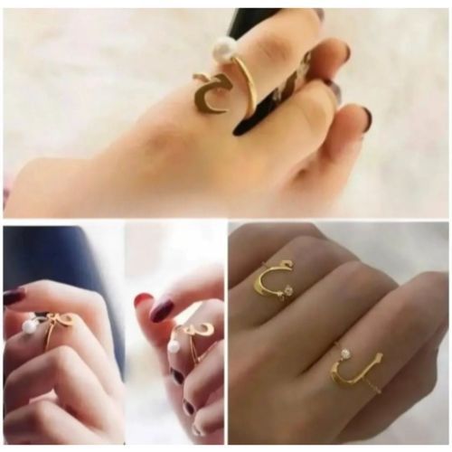 Customized Arabic Initials Gold plated ring with pearl customized speacialgift for Birthday, aAnniversary, Valentines,Mother Day &