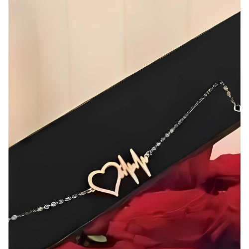 Customized Bracelet Decorated with Heart and HeartBeat Lines Gold Plated