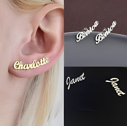 AALIA JEWELRIES Personalized Name curved style Best Quality Beautiful Design Gold Plated Stud Earrings.