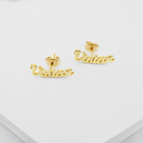 AALIA JEWELRIES Personalized Name curved style Best Quality Beautiful Design Gold Plated Stud Earrings.