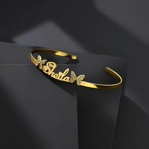 Customized Name Designed with Butterfly Gold Plated Bracelet